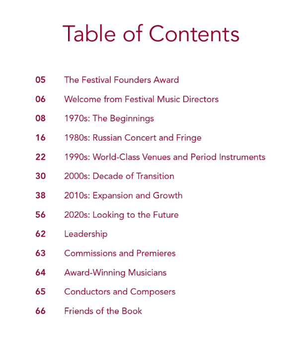 Commemorative Book Table of Content